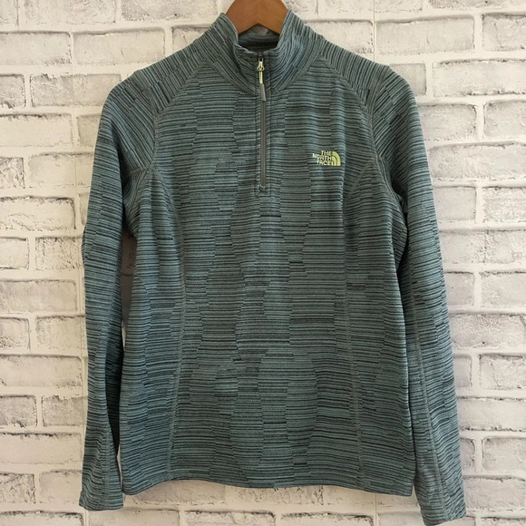 The North Face Jackets & Blazers - Women’s The North Face green stripe 1/4 Zip fleece Jacket Pullover Size Medium